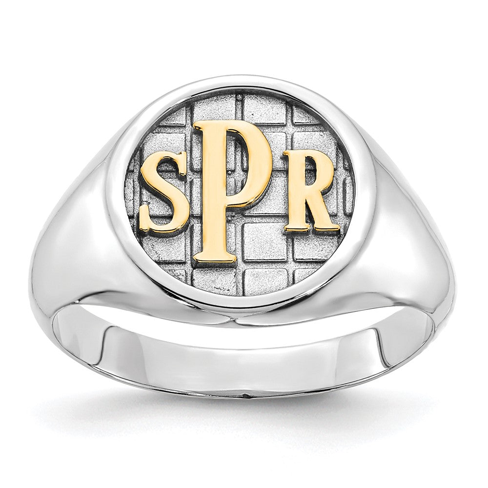10k White Gold Textured Monogram Signet Ring