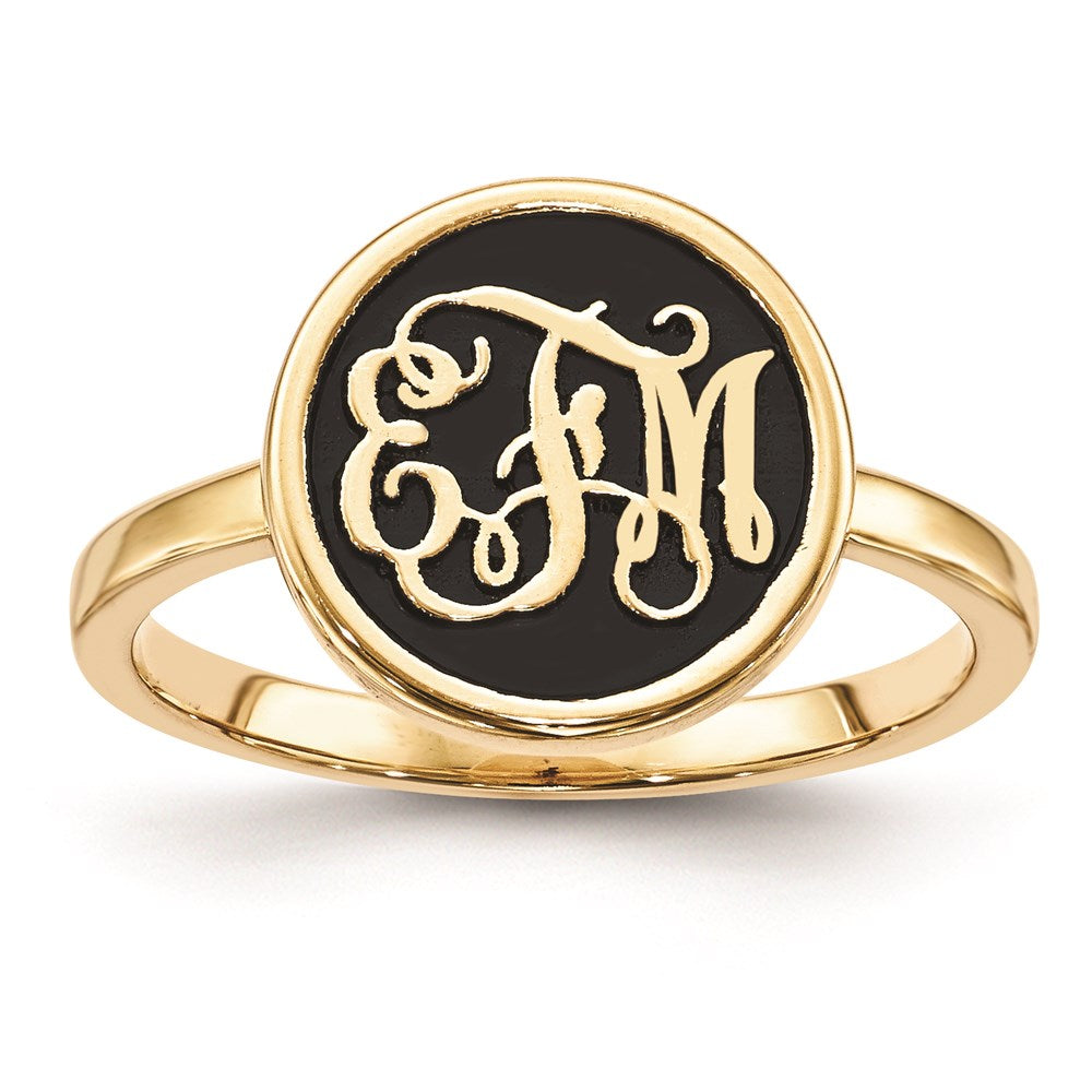 14KY Polished with Enameled Background Monogram Ring - 2