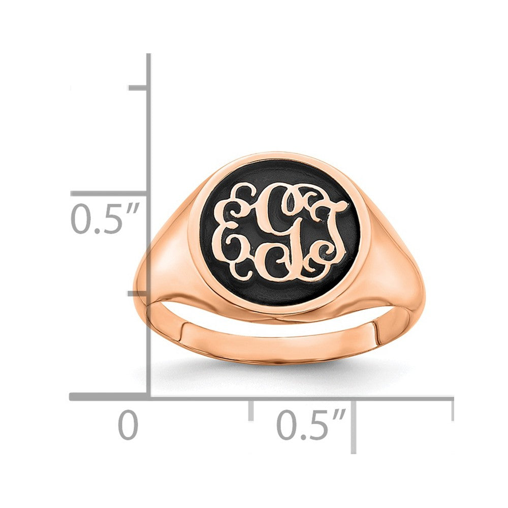 14K Rose Gold Polished with Enameled Background Monogram Ring