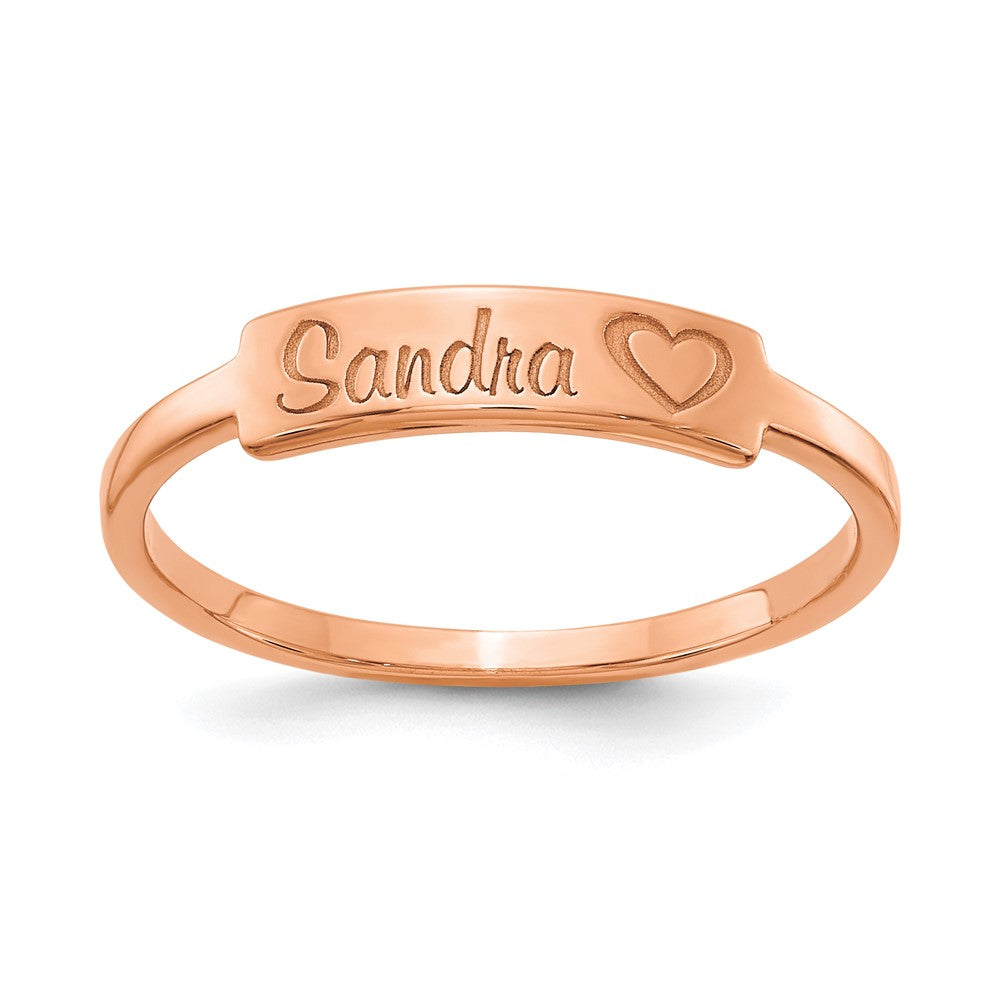 14k Rose Gold Heart and Name Bar Ring