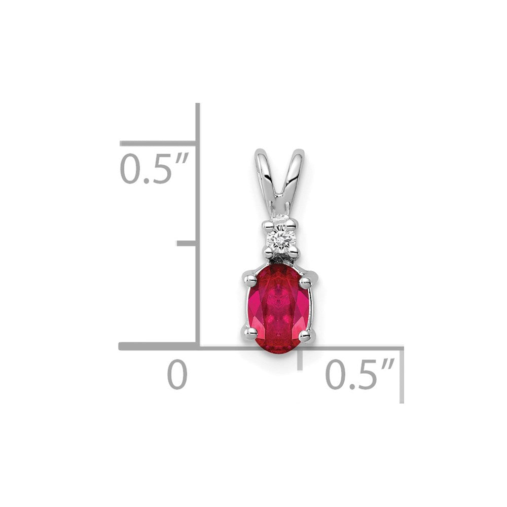 14k White Gold 6x4mm Oval Ruby and AAA Diamond Pendant