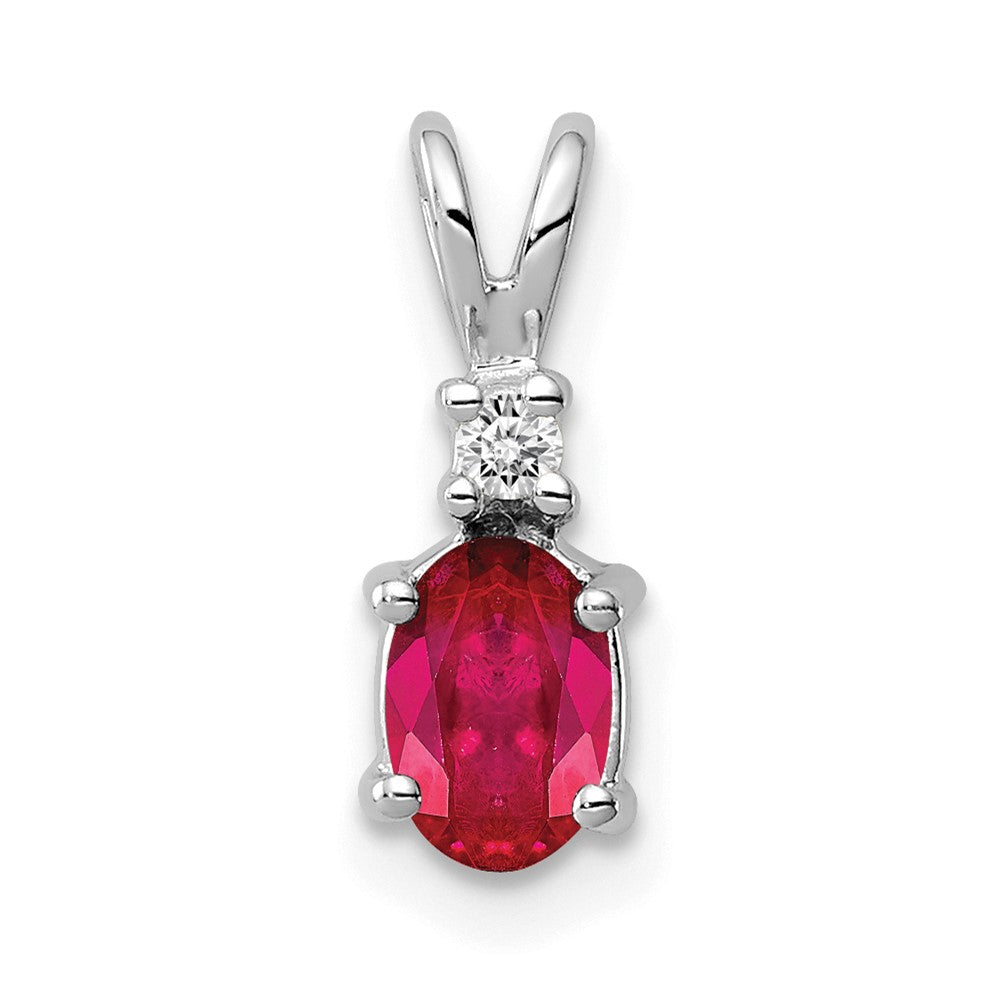14k White Gold 6x4mm Oval Ruby and AAA Diamond Pendant