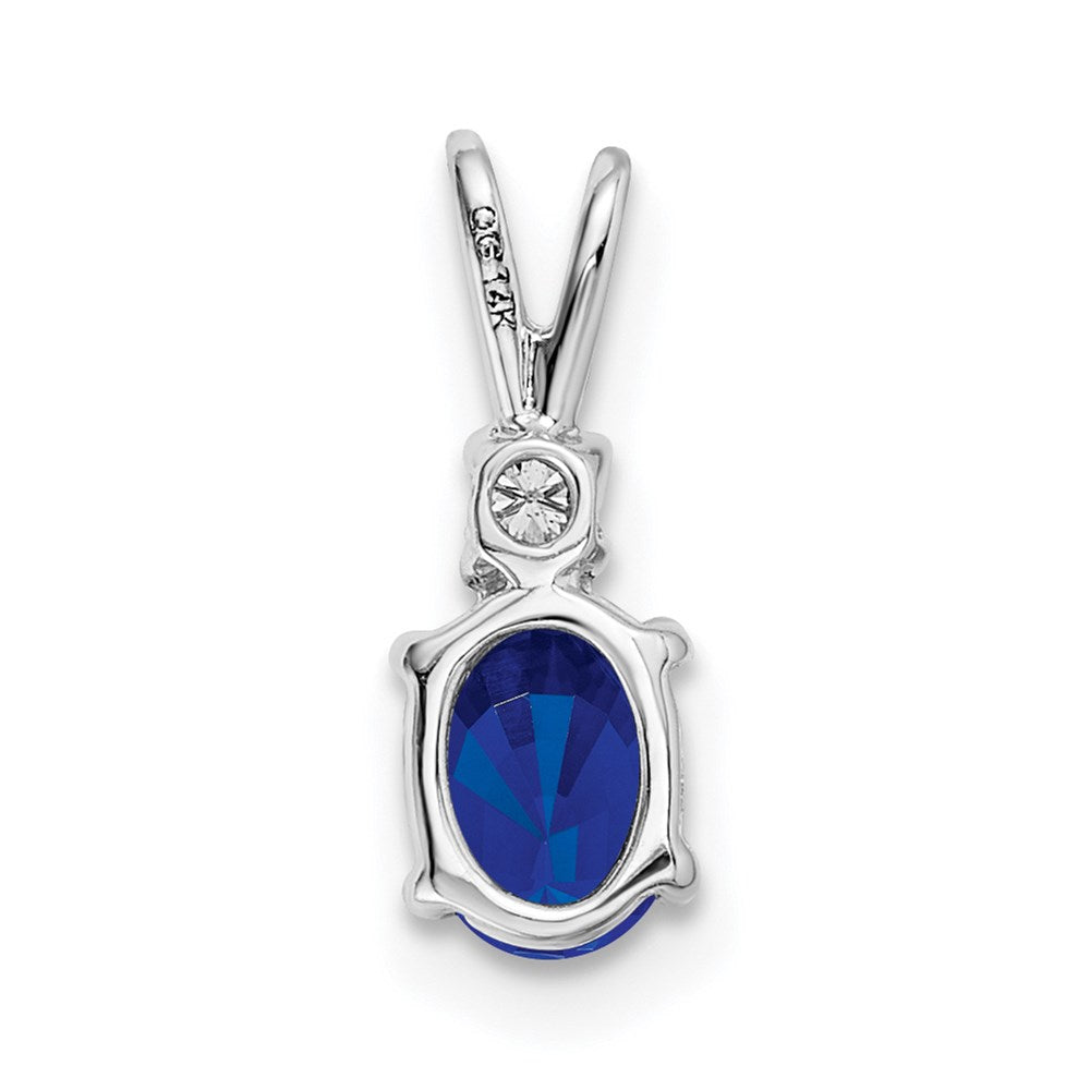 14k White Gold 6x4mm Oval Sapphire and AA Diamond Pendant