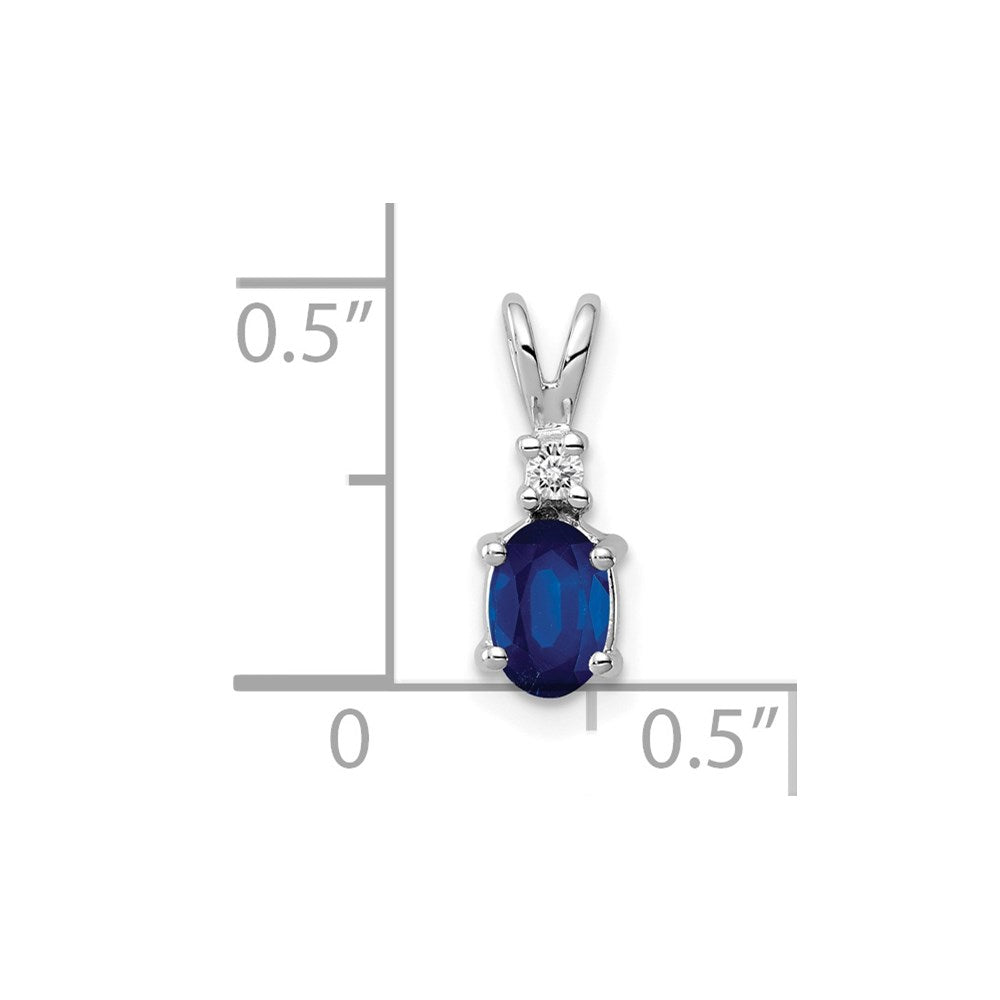 14k White Gold 6x4mm Oval Sapphire and AA Diamond Pendant