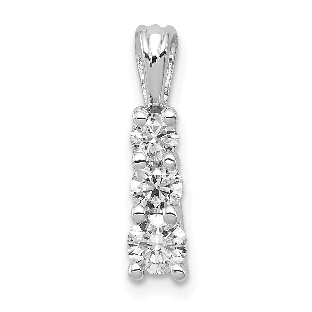 14k White Gold Complete 1/2 carat Three-stone AAA Diamond Pendant