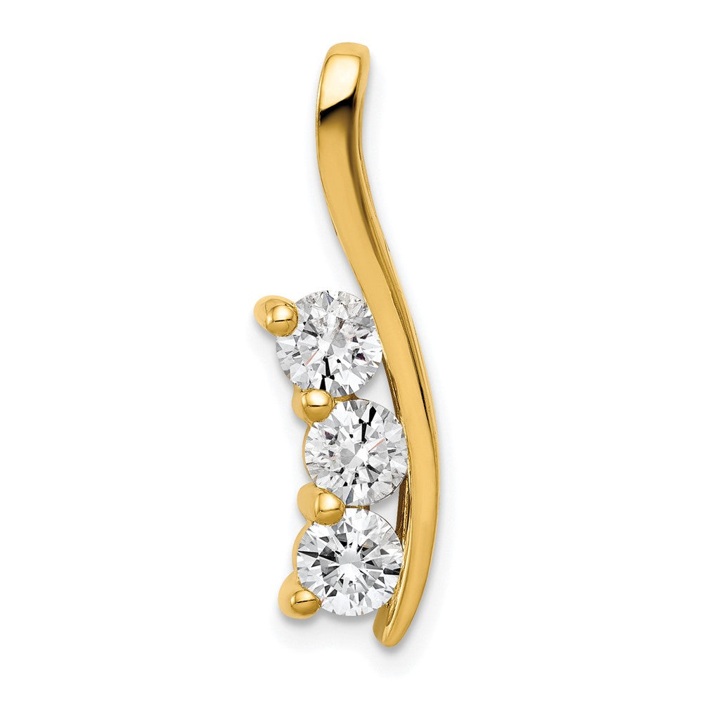14k Complete 7/8 carat Three-Stone VS Diamond Curved Bar Chain Slide