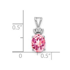 14k White Gold 8x6mm Oval Pink Tourmaline AAA Diamond Pendant