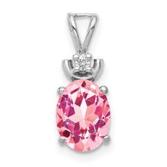 14k White Gold 8x6mm Oval Pink Tourmaline AA Diamond Pendant