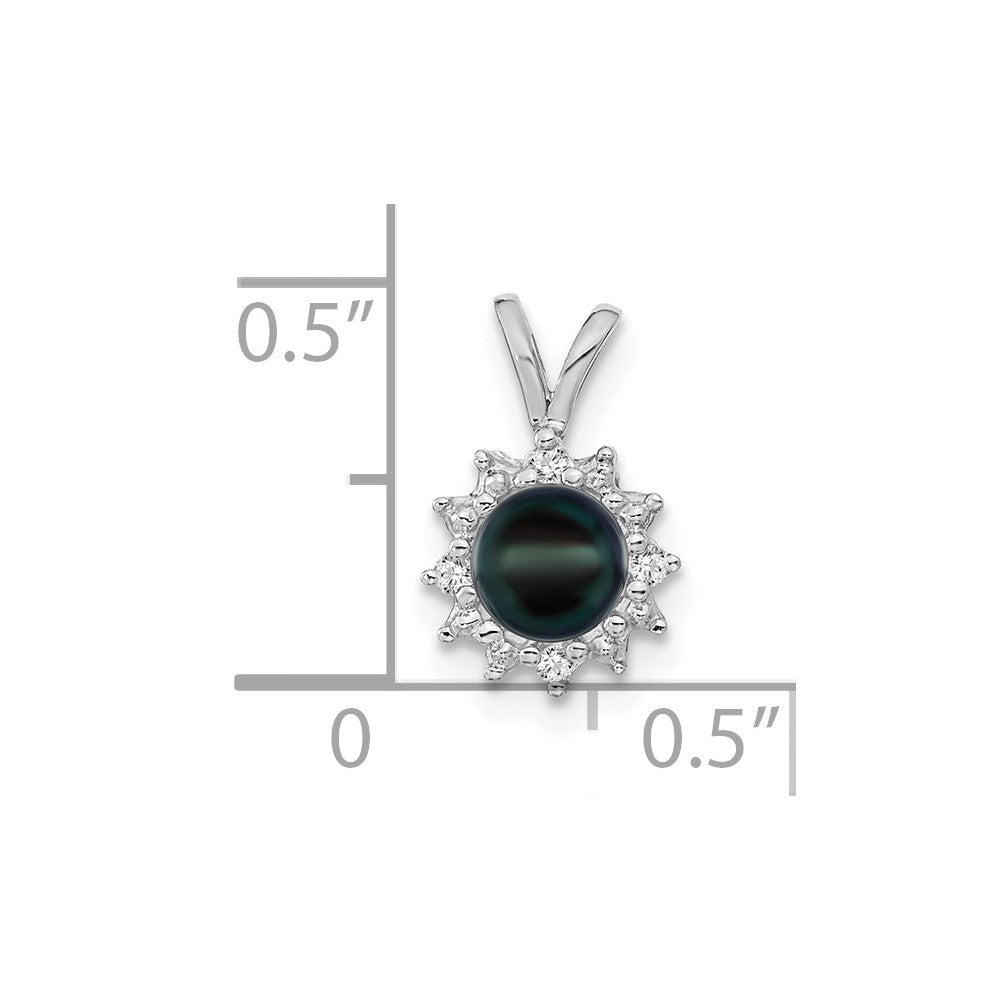 14k White Gold 4.5mm Black FW Cultured Pearl AA Diamond pendant