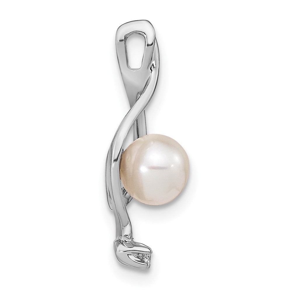 14k White Gold 5.5mm White Freshwater Cultured Pearl VS Diamond Pendant
