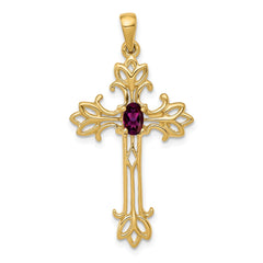 14k 5x3mm Oval Rhodolite Garnet cross pendant