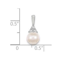 14k White Gold 7mm White Round Freshwater Cultured Pearl AA Diamond Pendant - 2