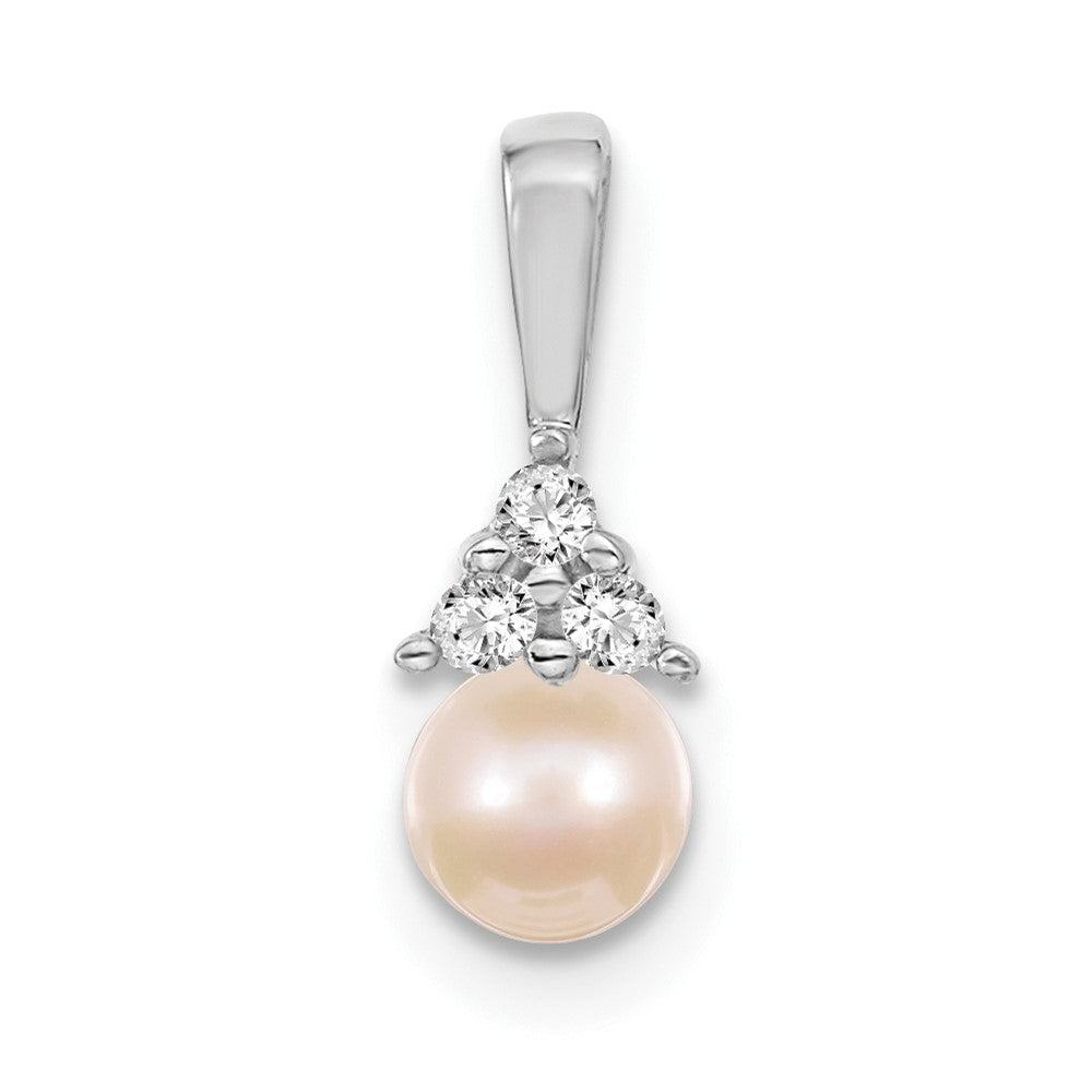 14k White Gold 7mm Round Freshwater Cultured Pearl AAA Diamond Pendant - 2