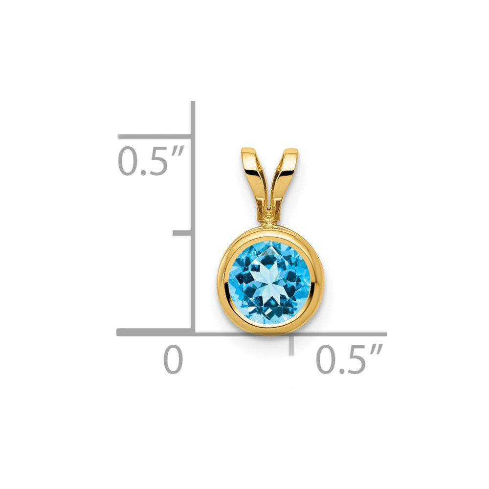 14k 6mm Blue Topaz bezel pendant
