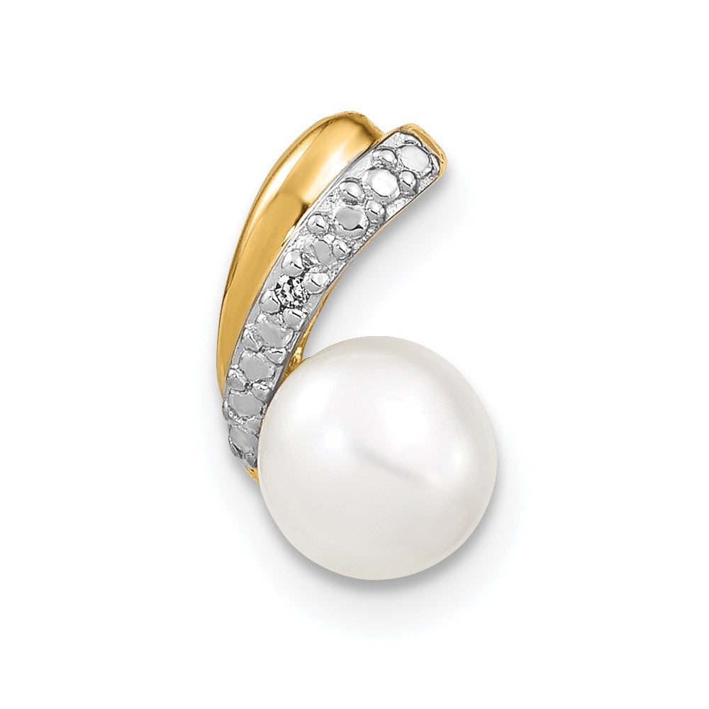 14k 6-7mm White Round FW Cultured Pearl and Diamond Pendant - 3