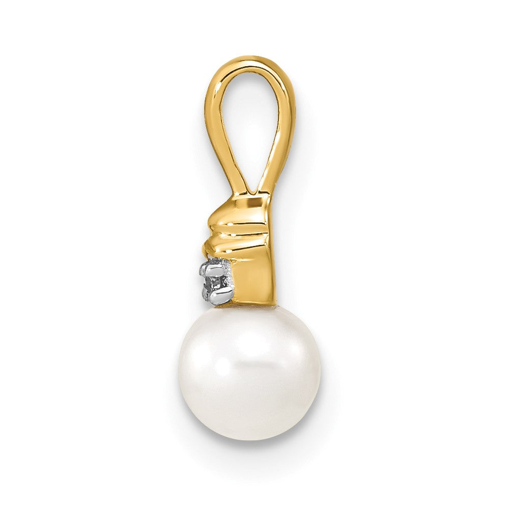 14k 5-6mm White Round FW Cultured Pearl and Diamond Pendant