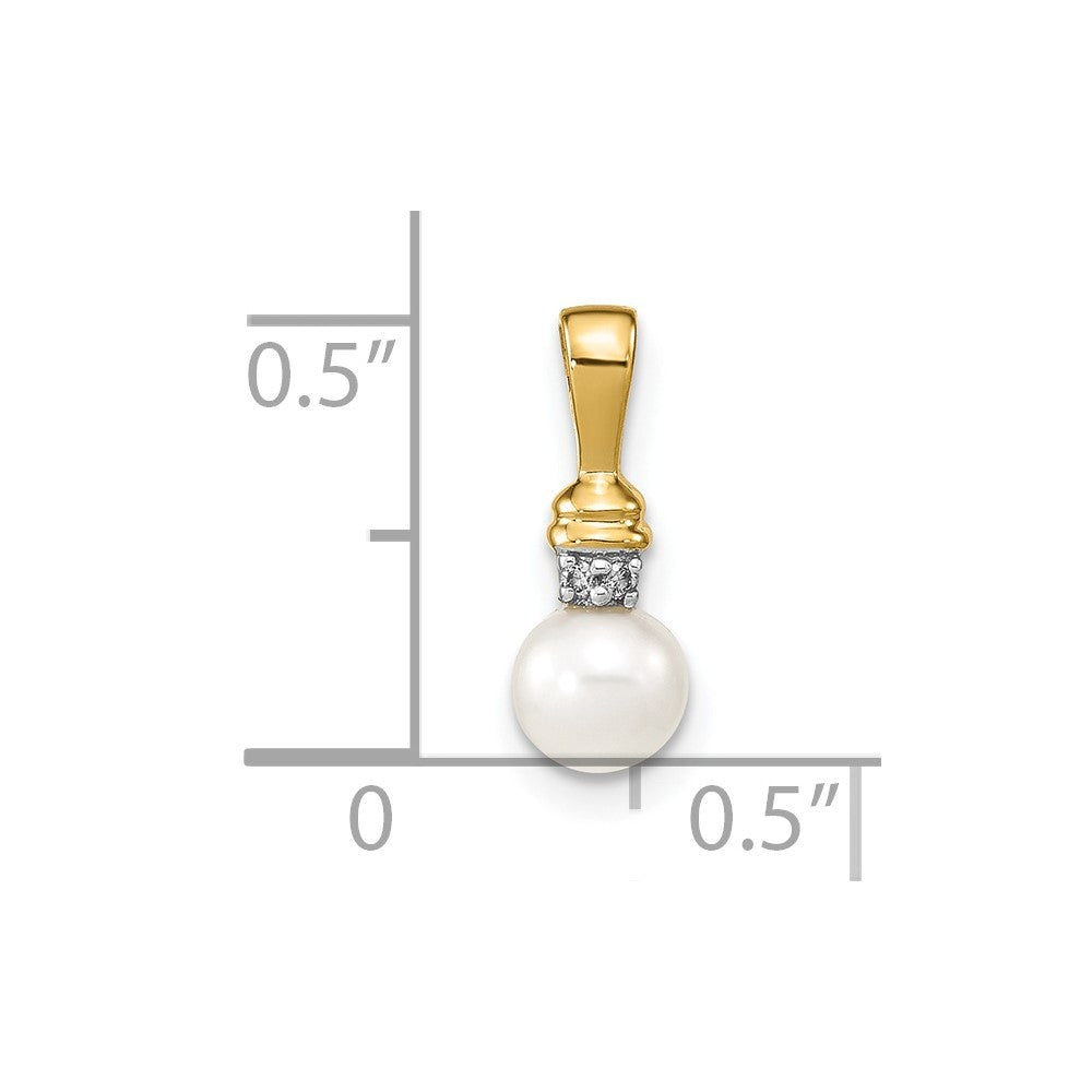 14k 5-6mm White Round FW Cultured Pearl and Diamond Pendant