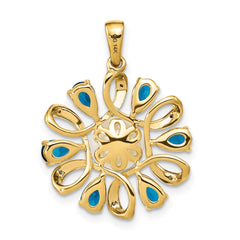 14k Diamond and 6-7mm Button FWC Pearl/London Blue Topaz Pendant