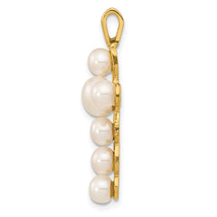 14K 4-6mm White Button Freshwater Cultured Pearl Cross Pendant