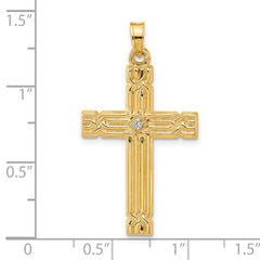14k Polished and Grooved Hollow Diamond Cross Pendant - 2
