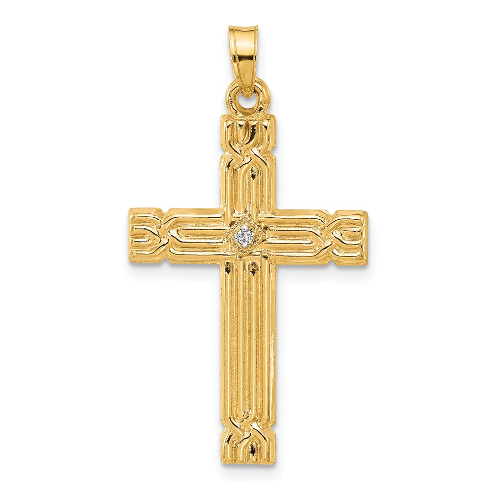 14k Polished and Grooved Hollow Diamond Cross Pendant - 2