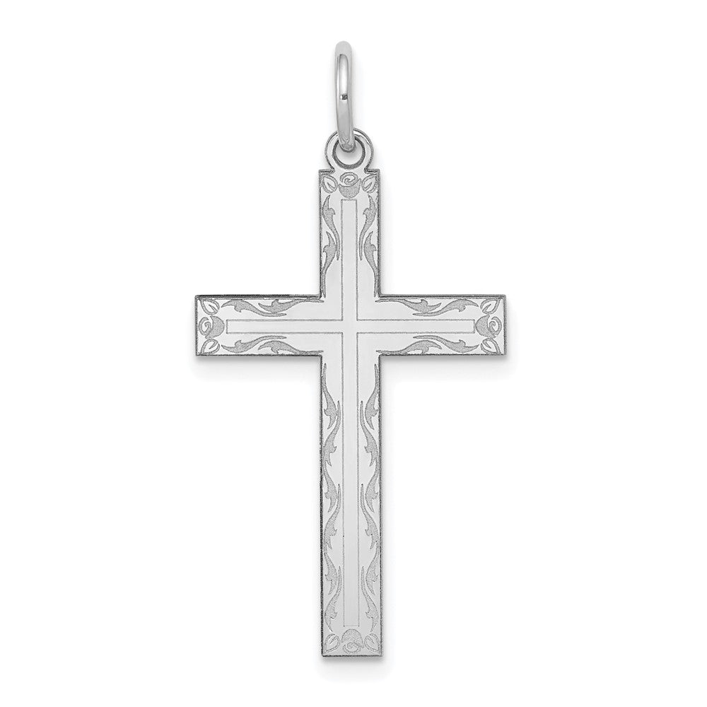 14K White Gold Laser Designed Cross Pendant - 12