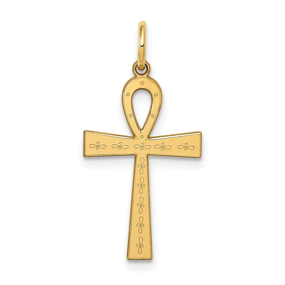 14K Laser Designed Ankh Cross Charm - 2