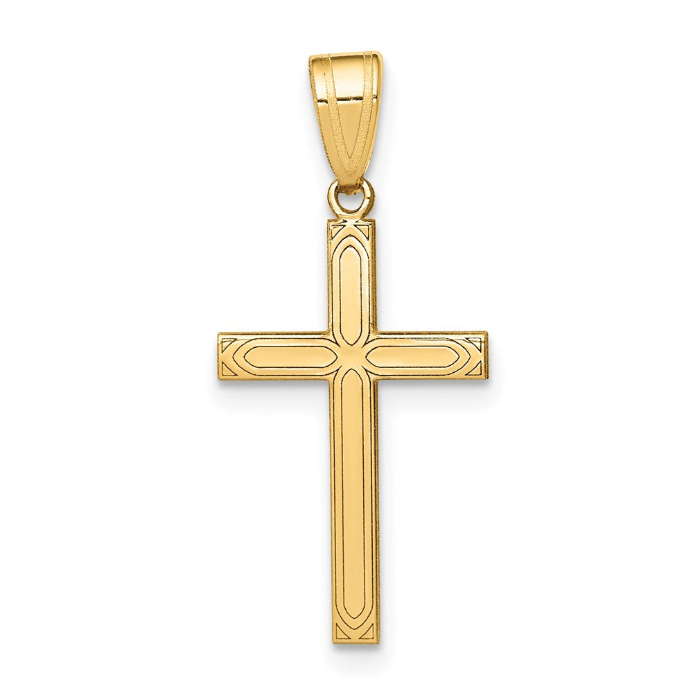 14k Solid Laser Etched Cross Pendant - 4