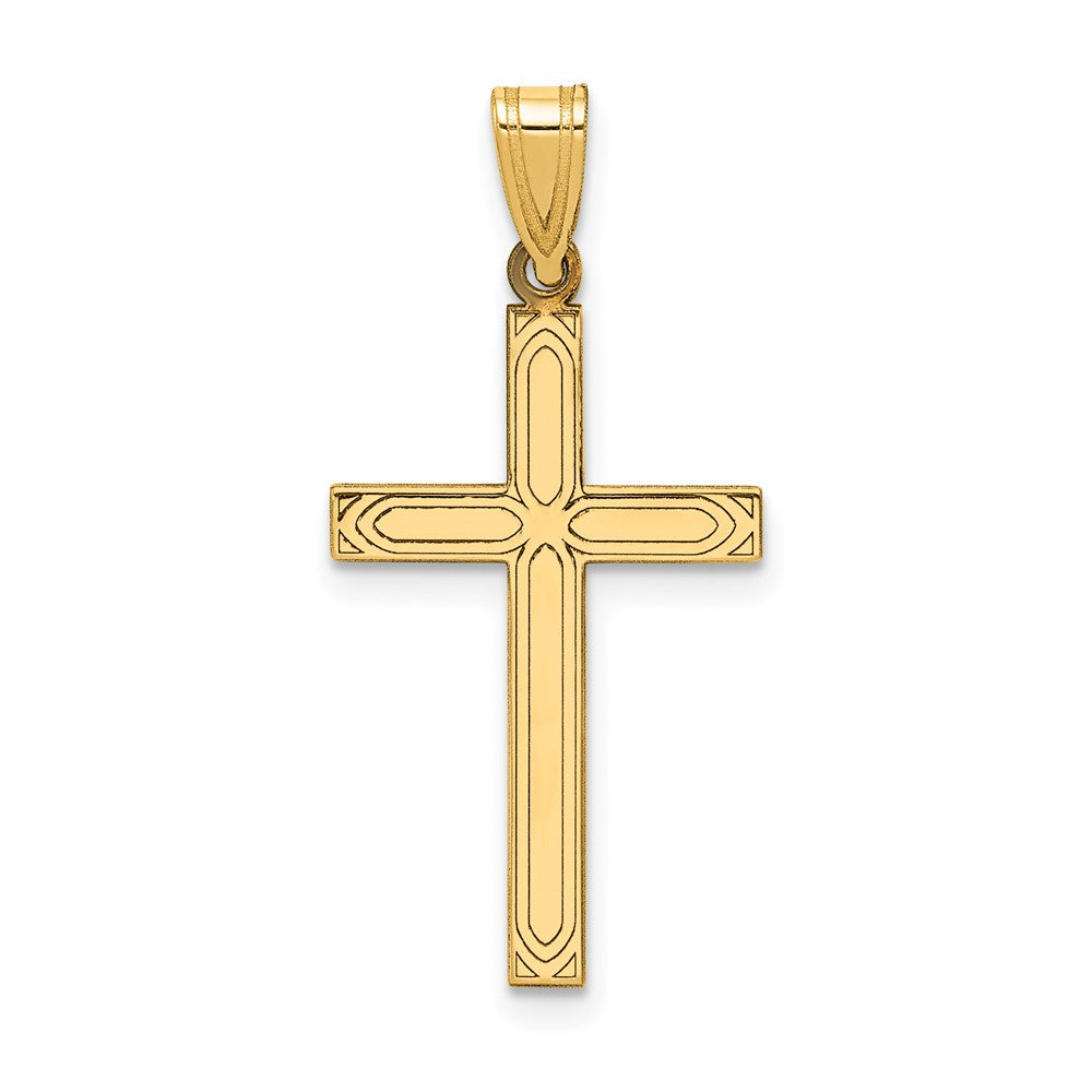 14k Solid Laser Etched Cross Pendant - 8