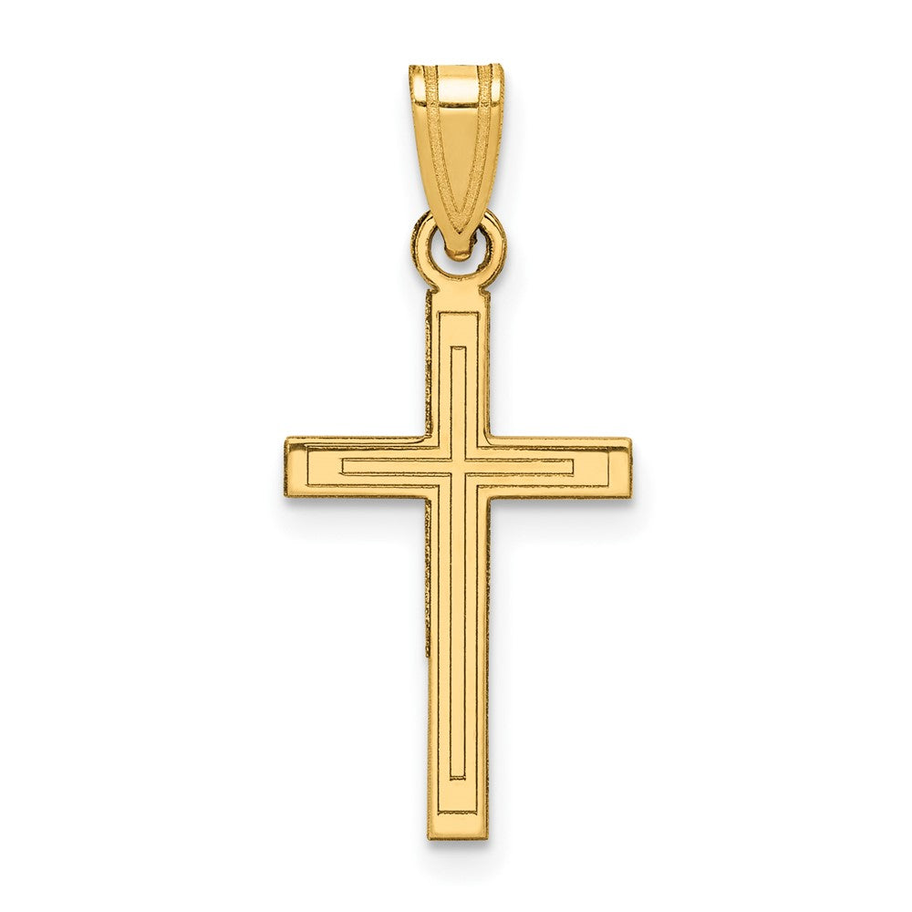 14k Solid Laser Etched Cross Pendant - 2