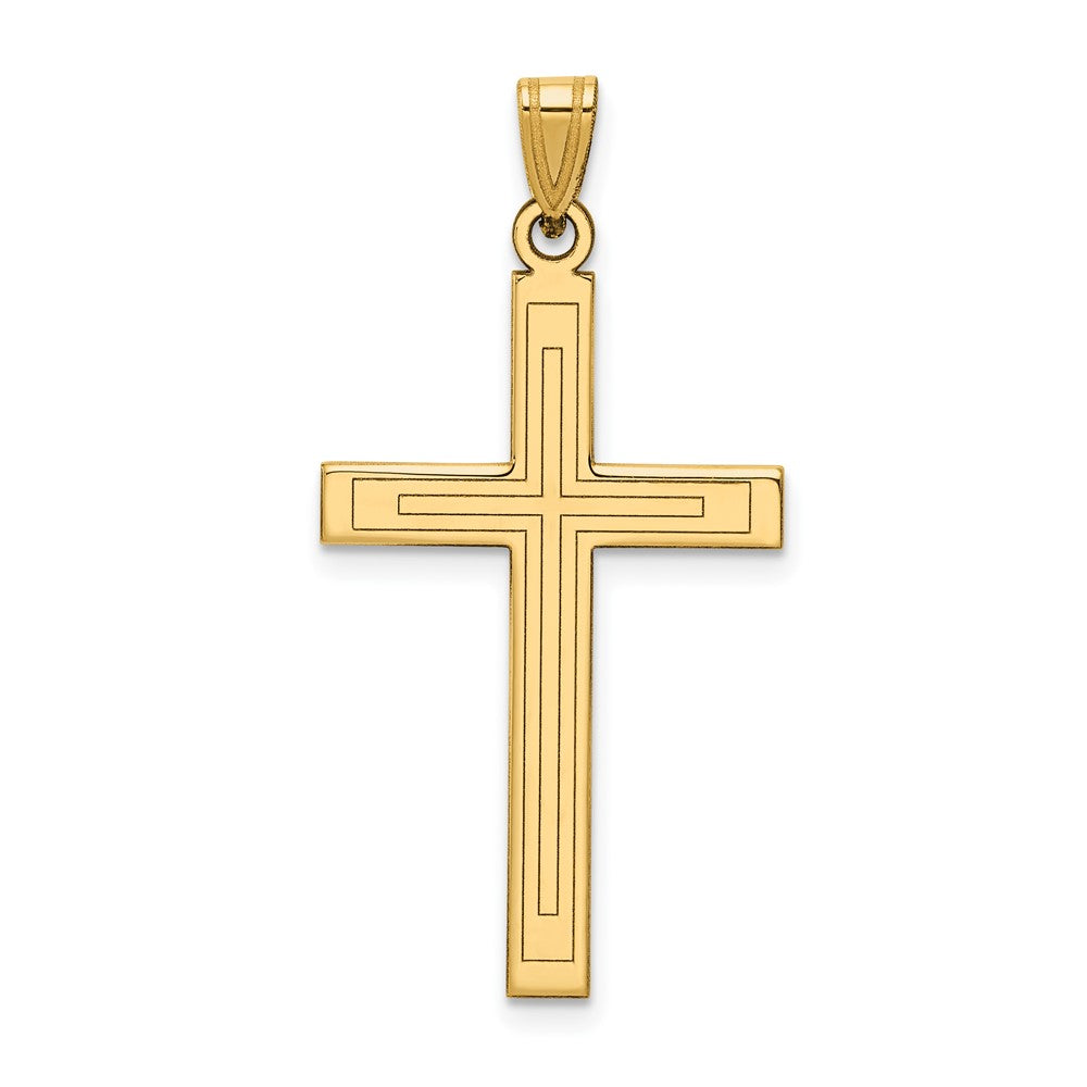 14k Solid Laser Etched Cross Pendant - 5