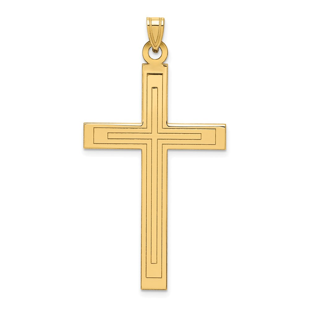 14k Solid Laser Etched Cross Pendant - 3
