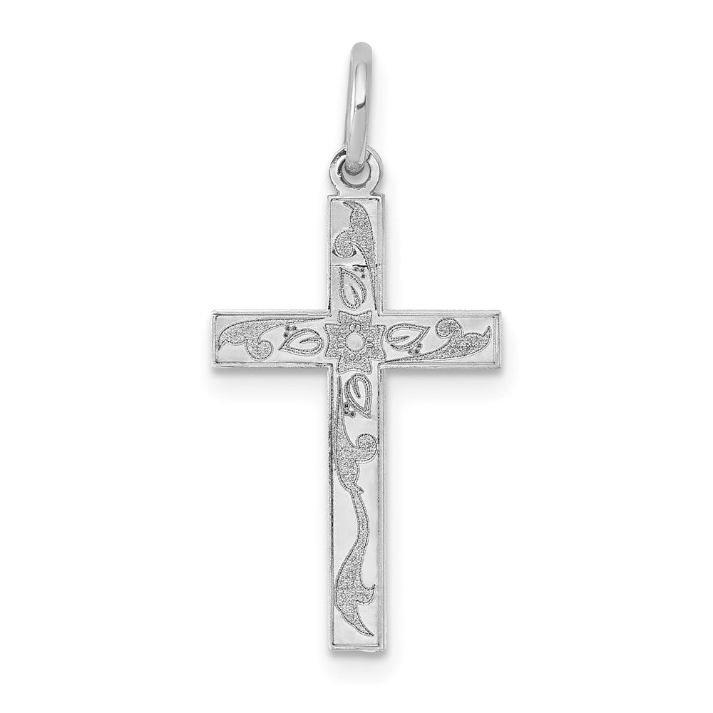 14K White Gold Laser Designed Cross Charm - 2