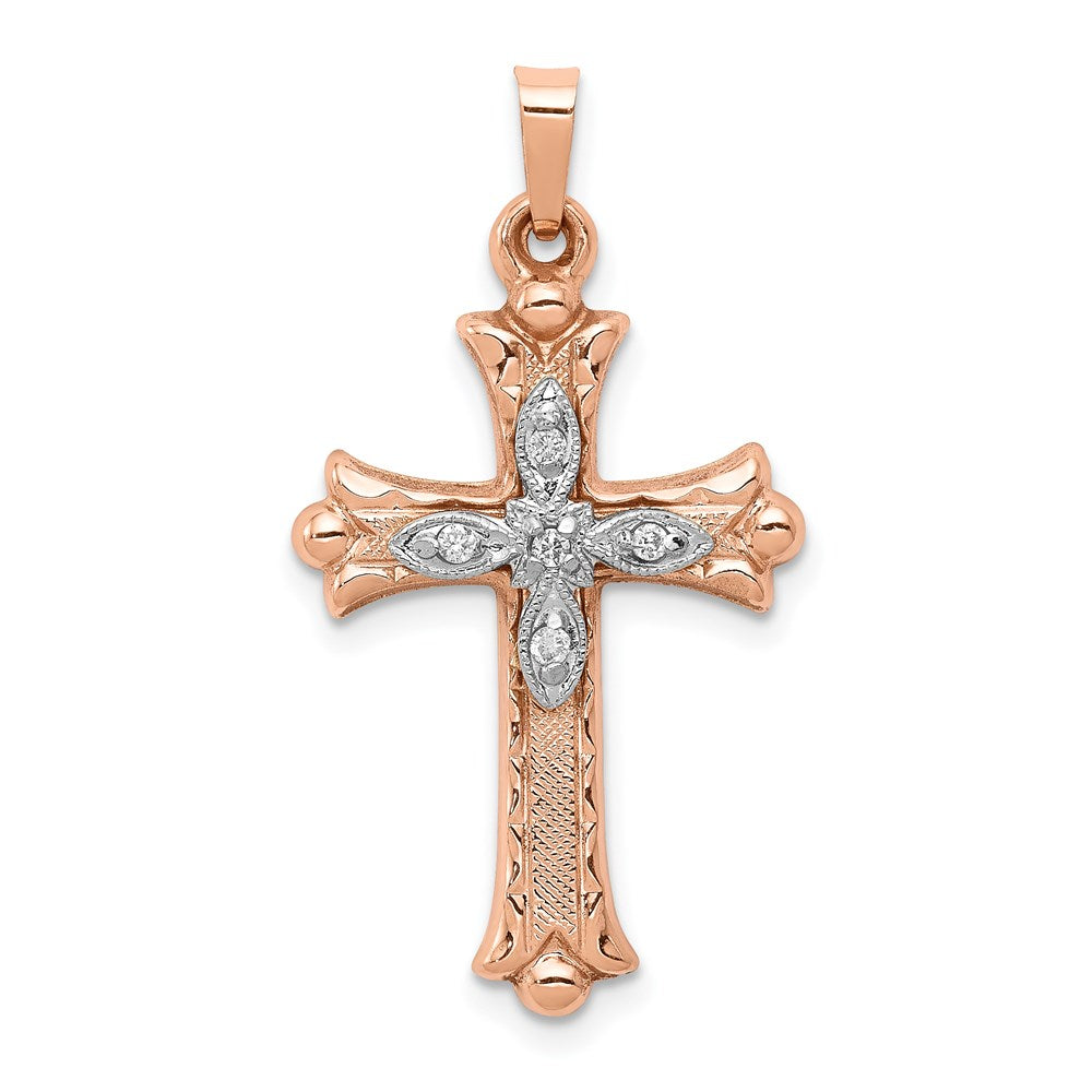 14k Two-tone Diamond Cross Pendant - 2