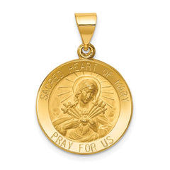 14k Polished and Satin Sacred Heart of Mary Medal Hollow Pendant - 2