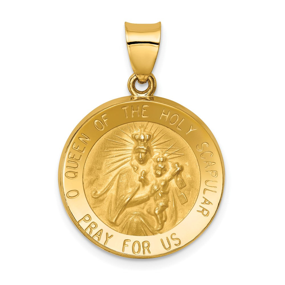 14K Queen Of The Holy Scapular Reversible Medal Hollow Pendant - 2