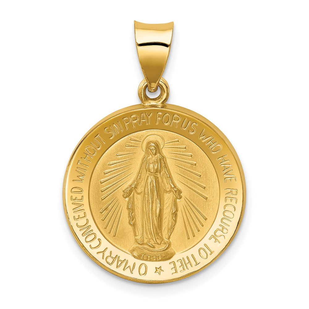 14k Polished and Satin Miraculous Medal Hollow Pendant - 3