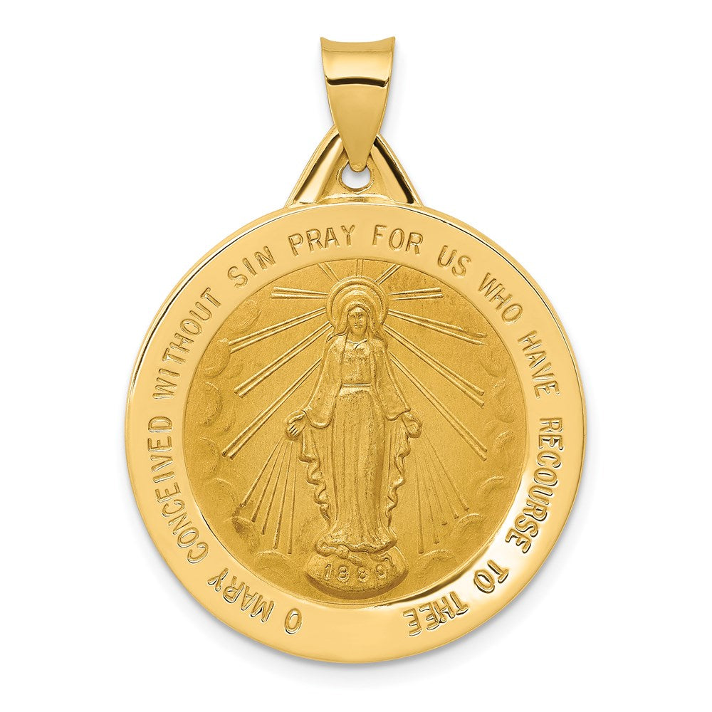 14k Polished and Satin Miraculous Medal Hollow Pendant - 2