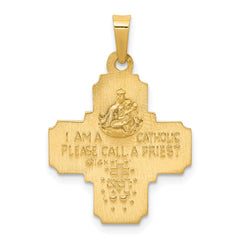 14k Polished and Satin Four Way Medal Hollow Pendant