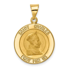 14k Polished and Satin St. Charles Medal Hollow Pendant