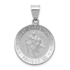 14k White Gold Polished/Satin St Christopher Medal Hollow Pendant - 3