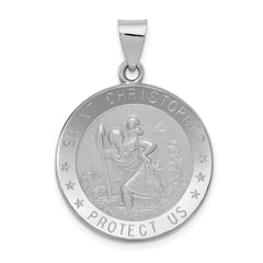 14k White Gold Polished/Satin St Christopher Medal Hollow Pendant - 5
