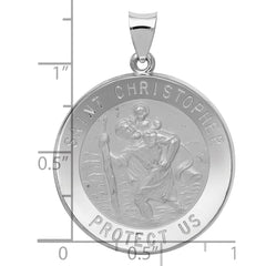 14k White Gold Polished/Satin St Christopher Medal Hollow Pendant - 6