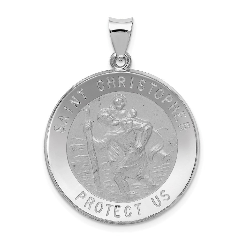 14k White Gold Polished/Satin St Christopher Medal Hollow Pendant - 6