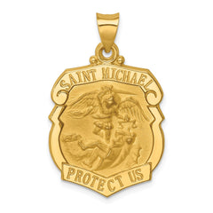 14k Polished and Satin St. Michael Badge Medal Hollow Pendant