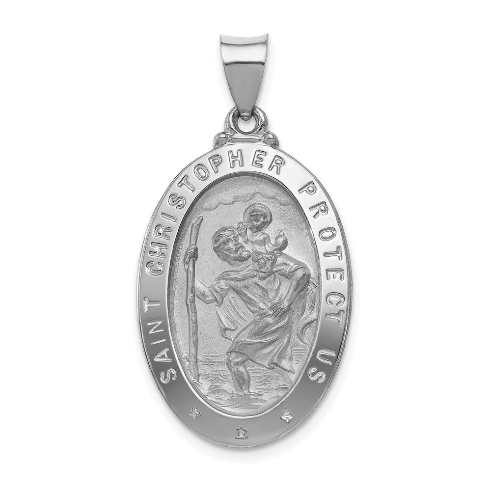 14k White Gold Polished/Satin St Christopher Medal Hollow Pendant - 7