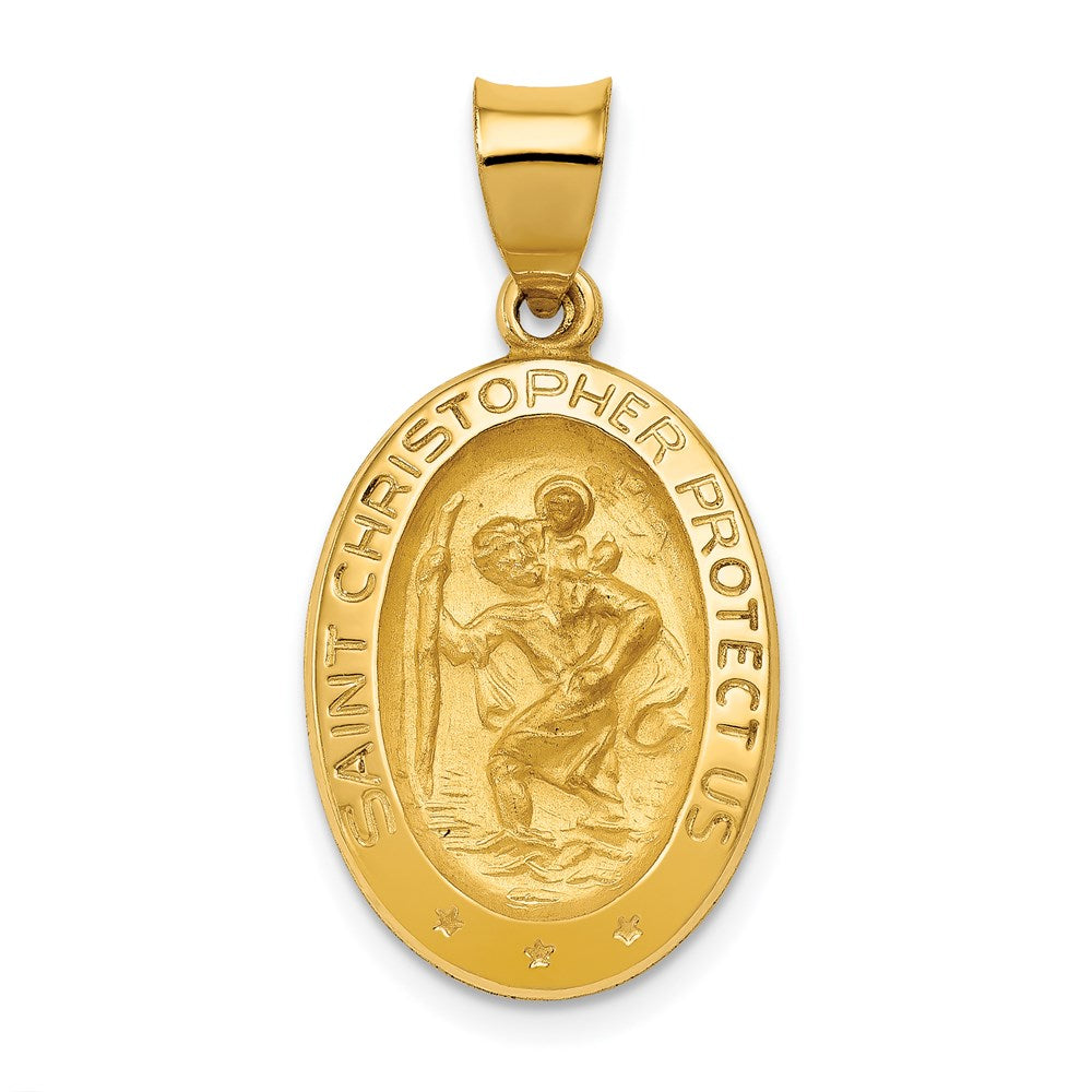 14k Polished and Satin St Christopher Medal Hollow Pendant - 2