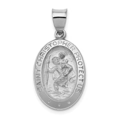 14k White Gold Polished/Satin St Christopher Medal Hollow Pendant - 4