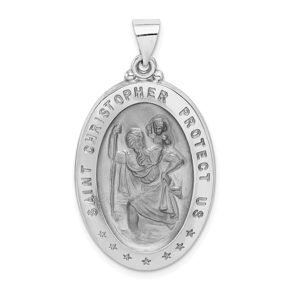 14k White Gold Polished/Satin St Christopher Medal Hollow Pendant - 8