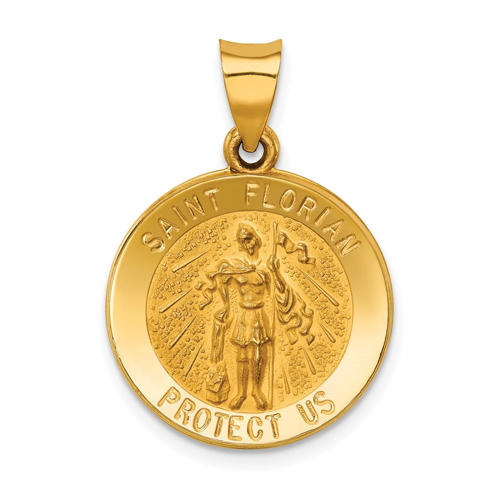 14k Polished and Satin St Florian Medal Hollow Pendant - 3
